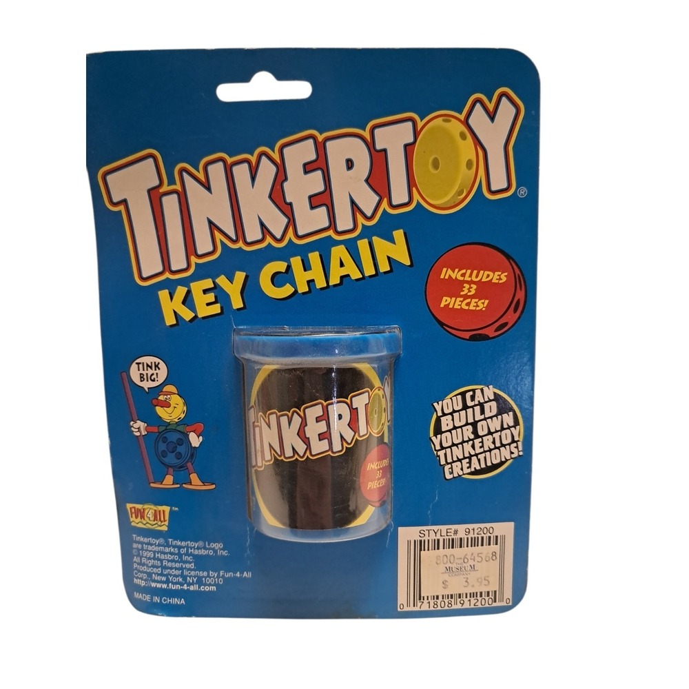 Tinkertoy Key Chain 33‎ Pieces 1999 Hasbro Fun4All Stocking Stuffer Vintage